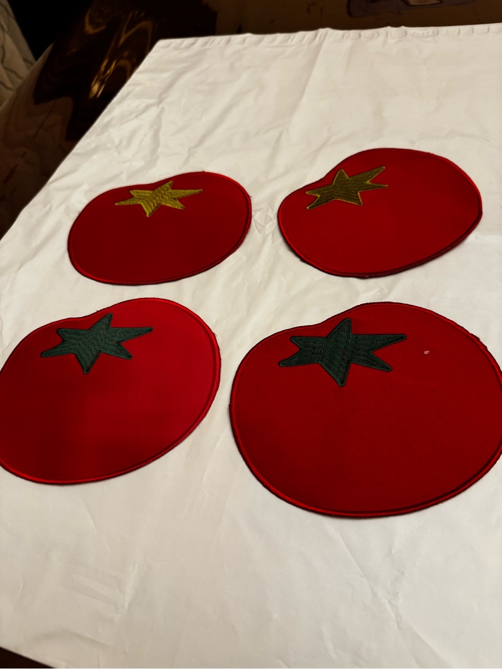 Holiday Tomato Coaster Set - Red Fabric Coasters with Green Accents